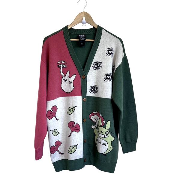 Studio Ghibli My Neighbor Totoro Panel Womens Cardigan Sweater Size M Mushroom - Picture 1 of 9